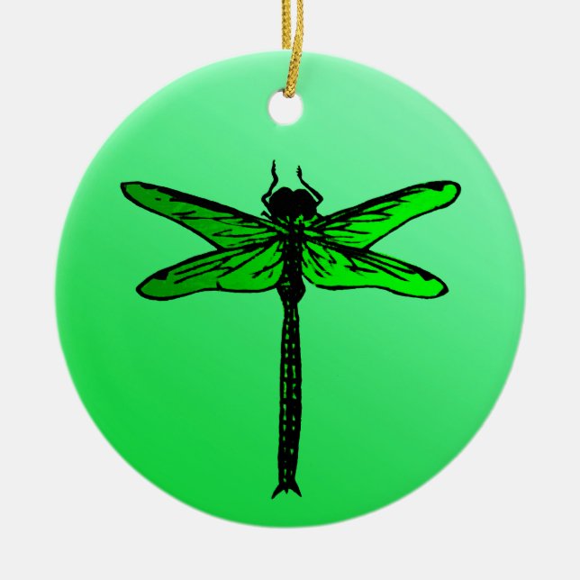 Vintage Japanese Dragonfly, Emerald Green Ceramic Ornament (Front)