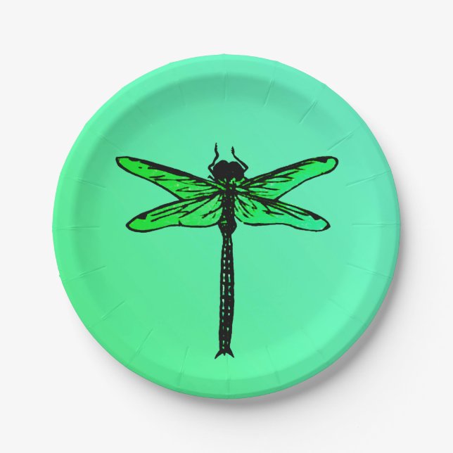 Vintage Japanese Dragonfly, emerald green Paper Plate (Front)