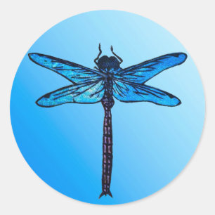 Vintage Japanese Dragonfly, sapphire blue Classic Round Sticker