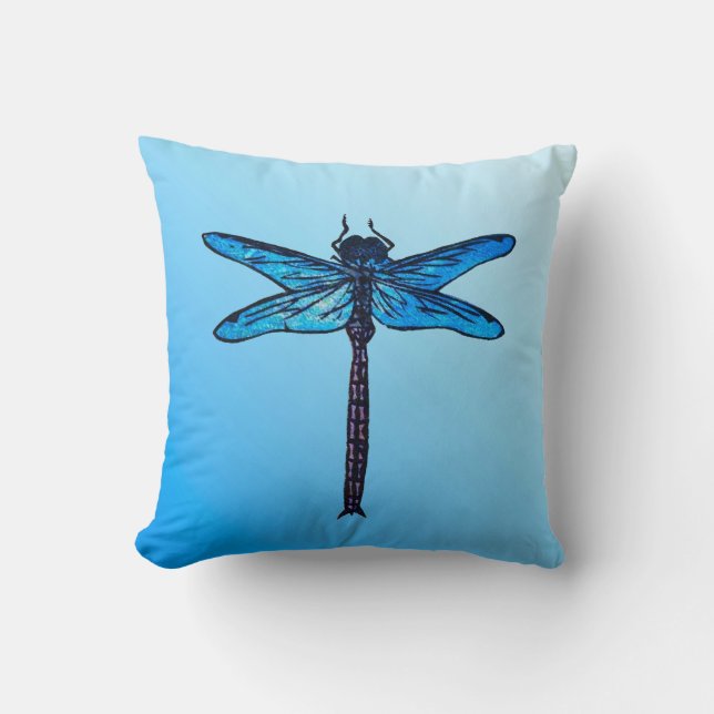 Vintage Japanese Dragonfly, sapphire blue Cushion (Front)