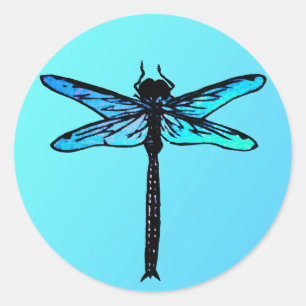 Vintage Japanese Dragonfly, turquoise blue Classic Round Sticker