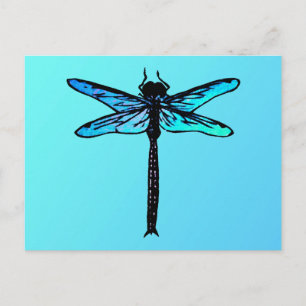 Vintage Japanese Dragonfly, turquoise blue Postcard