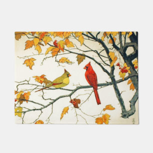 Vintage Japanese drawing, Cardinals on a branch Doormat