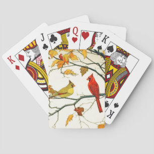 Vintage Japanese drawing, Cardinals on a branch Playing Cards