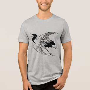 Vintage Japanese Drawing of a Crane Tri-Blend Shirt