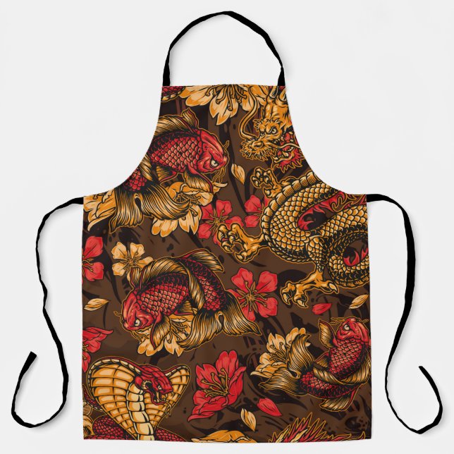 Vintage japanese elements seamless pattern with fa apron (Front)