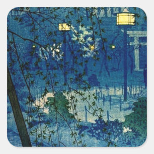 Vintage Japanese Evening in Blue Square Sticker