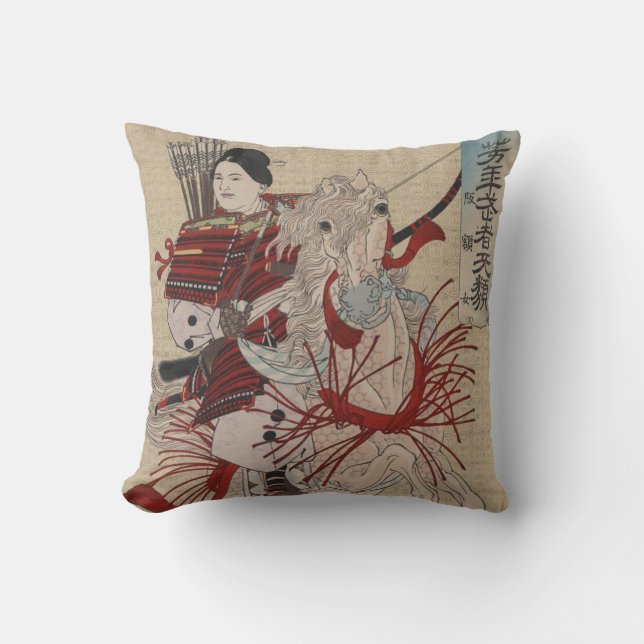 Vintage Japanese Female Warrior Hangakujo Pillow (Front)