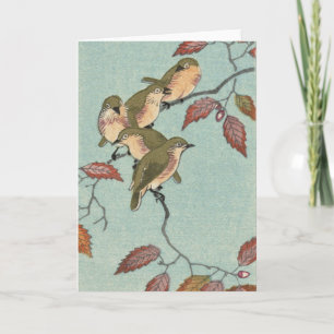 Vintage Japanese Fine Art - Green Birds Card