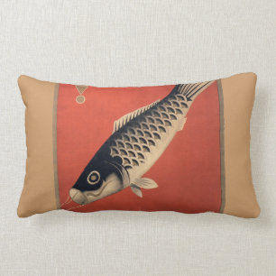 Vintage Japanese fish oblong pillow