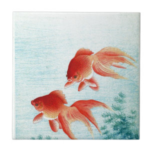 Vintage Japanese Fish Print Ceramic Tile