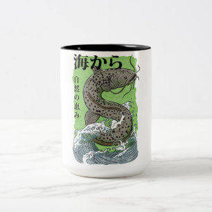 vintage japanese fishing art Catfish Two-Tone Coffee Mug