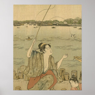 Vintage Japanese Fishing Woodblock Print