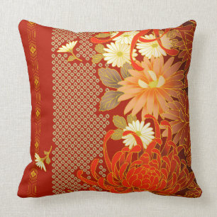 Vintage Japanese Floral Design Cushion