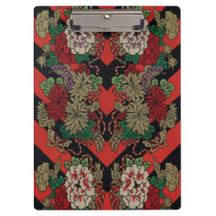 Vintage Japanese Floral Peony Red Black Pattern Clipboard