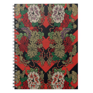 Vintage Japanese Floral Peony Red Black Pattern Notebook