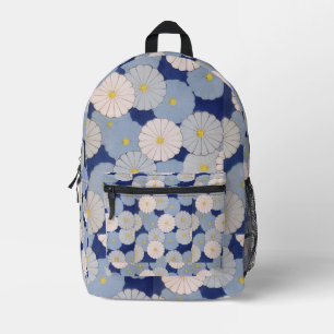 Vintage Japanese Floral Soft Blue Indigo Printed Backpack
