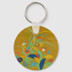 Vintage Japanese Floral Wildflower G.A. Audsley Key Ring