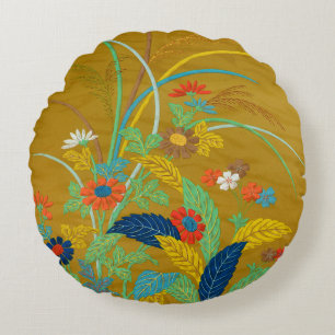 Vintage Japanese Floral Wildflower G.A. Audsley Round Cushion