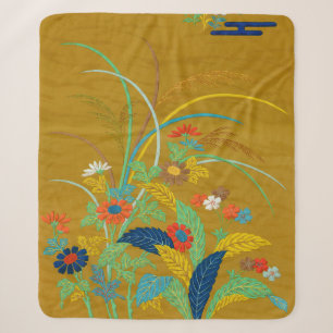 Vintage Japanese Floral Wildflower G.A. Audsley Sherpa Blanket