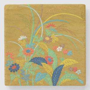 Vintage Japanese Floral Wildflower G.A. Audsley Stone Coaster