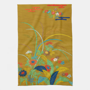 Vintage Japanese Floral Wildflower G.A. Audsley Tea Towel