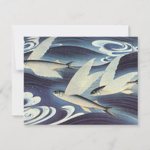 Vintage Japanese Flying Fish in Ocean, Japonism