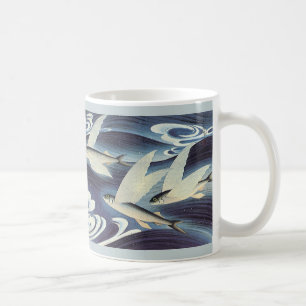 Vintage Japanese Flying Fish in Ocean, Japonism Coffee Mug
