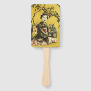 Vintage Japanese Geisha And Demon Hand Fan