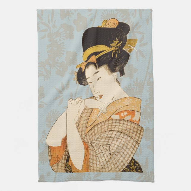 Vintage Japanese Geisha Girl Entertainer in Kimono Tea Towel (Vertical)
