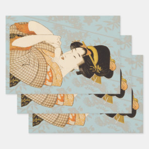 Vintage Japanese Geisha Girl Entertainer in Kimono Wrapping Paper Sheet