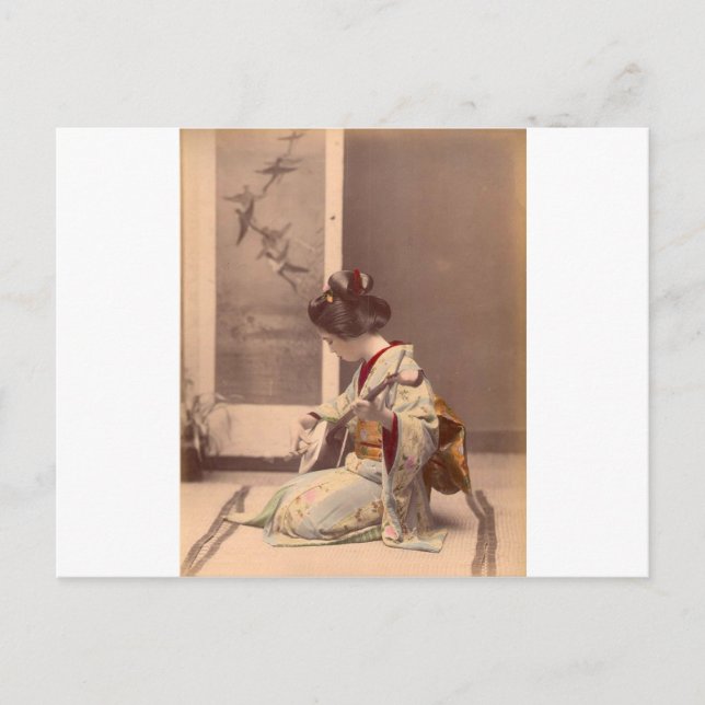 Vintage Japanese geisha playing the shamisen Postcard (Front)