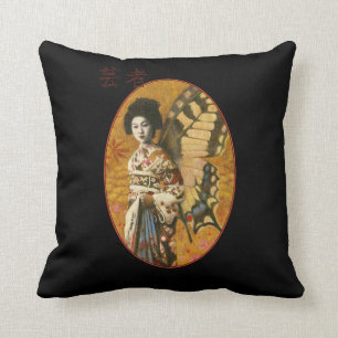 Vintage Japanese Geisha Throw Cushion