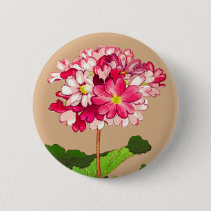 Vintage Japanese Hydrangea. Pink and Green 6 Cm Round Badge