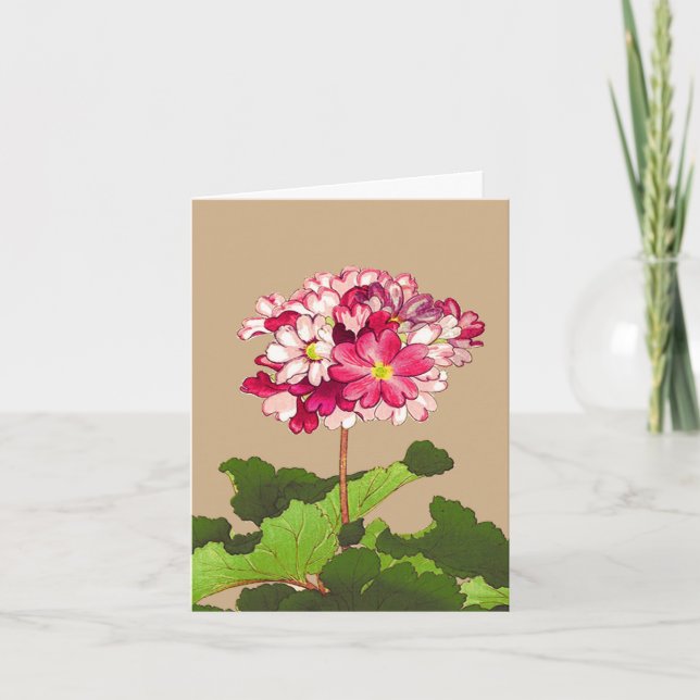 Vintage Japanese Hydrangea. Pink and Green Card (Front)