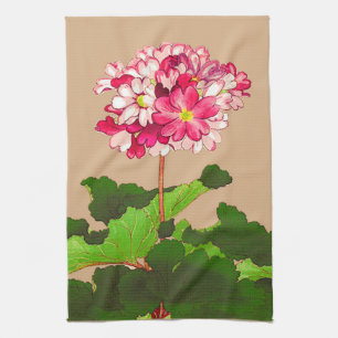 Vintage Japanese Hydrangea. Pink and Green Tea Towel