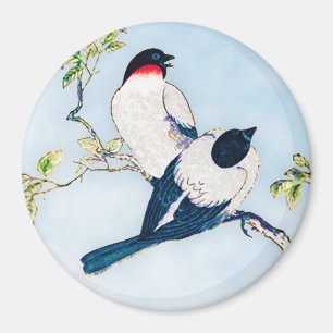 Vintage Japanese Ink Sketch of Finches Magnet