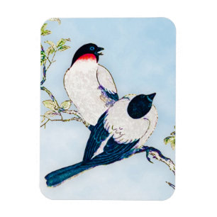 Vintage Japanese Ink Sketch of Finches Magnet