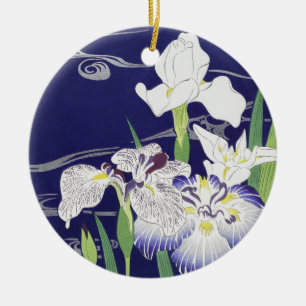 Vintage Japanese Iris Art Print Kogyo Tsukioka Ceramic Ornament