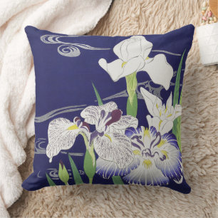 Vintage Japanese Iris Art Print Kogyo Tsukioka Cushion