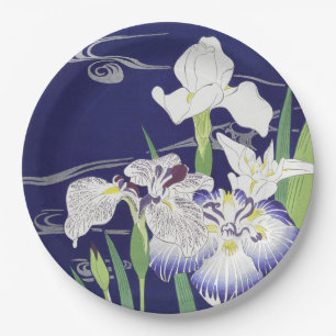 Vintage Japanese Iris Art Print Kogyo Tsukioka Paper Plate