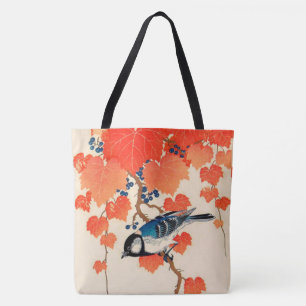 Vintage Japanese Jay Bird and Autumn Grapevine Tote Bag