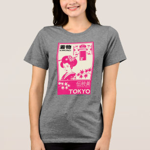 Vintage Japanese Kimono Fashion Illustration Tri-Blend Shirt