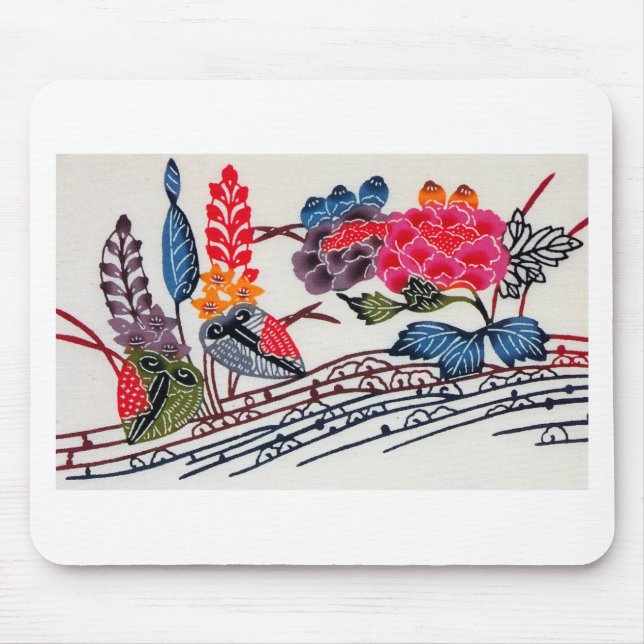 Vintage Japanese KIMONO Floral Pattern Mouse Pad (Front)