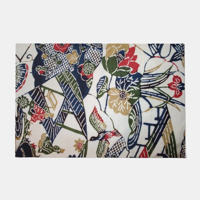 Vintage Japanese Kimono Textile (Bingata) Doormat (Front)