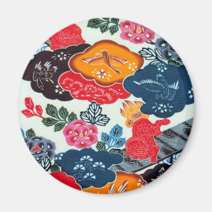 Vintage Japanese Kimono Textile (Bingata) Magnet