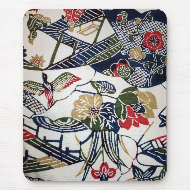 Vintage Japanese Kimono Textile (Bingata) Mouse Pad (Front)