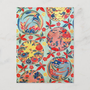 Vintage Japanese Kimono Textile (Bingata) Postcard
