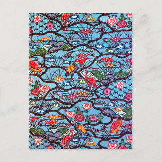 Vintage Japanese Kimono Textile (Bingata) Postcard
