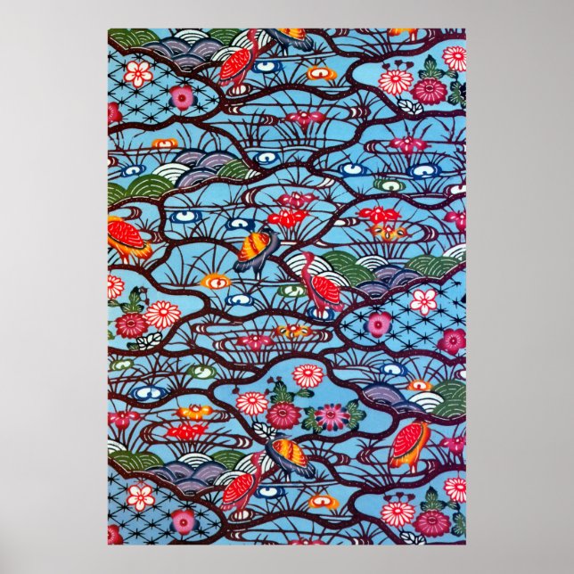 Vintage Japanese Kimono Textile (Bingata) Poster (Front)